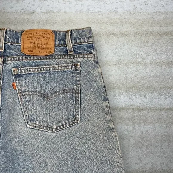 Vintage 90s Orange Tab Levis Jeans 550 36x34 Relaxed Fit Tapered Leg Light Wash - Picture 3 of 9
